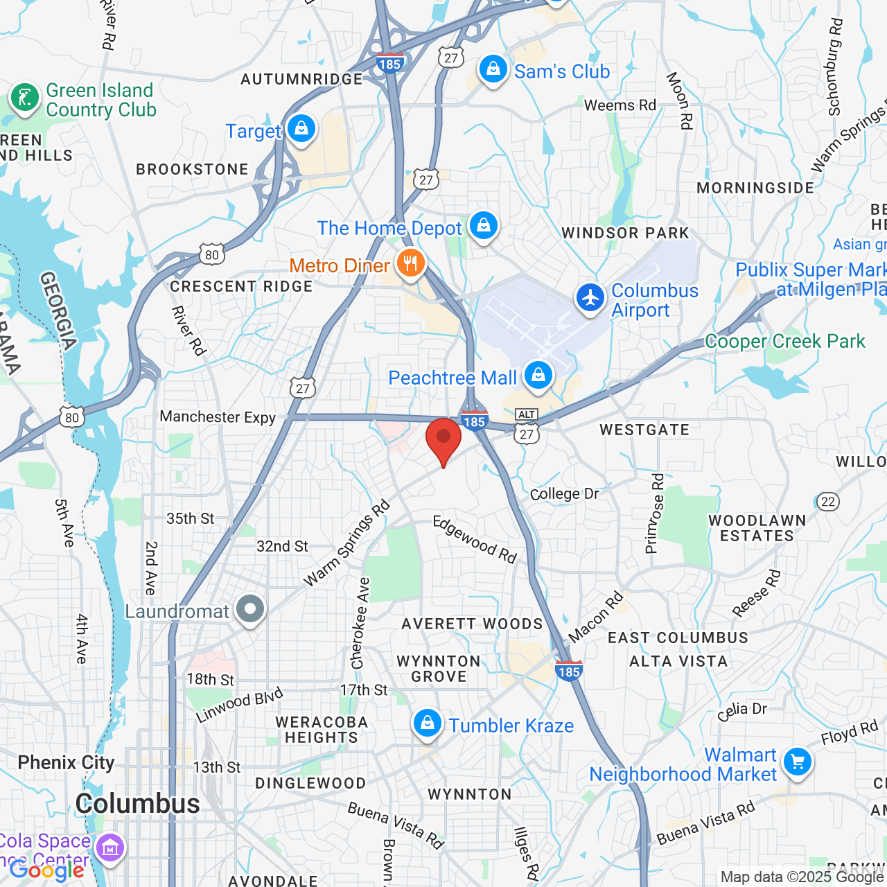 Google map image of our location in 2522 Warm Springs Rd Columbus, GA